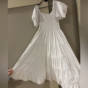 White Puff Sleeve Maxi Dress